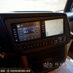 Motorhome driver dashboard with integrated radio, GPS navigation, and climate controls